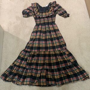 Girls' Plaid Ruffle Maxi Dress - Black Multicolor